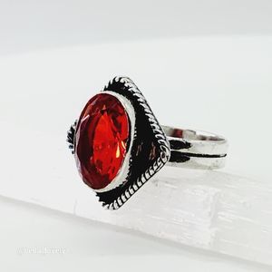 Garnet Ethnic Handmade Ring Jewelry US Size 8.75